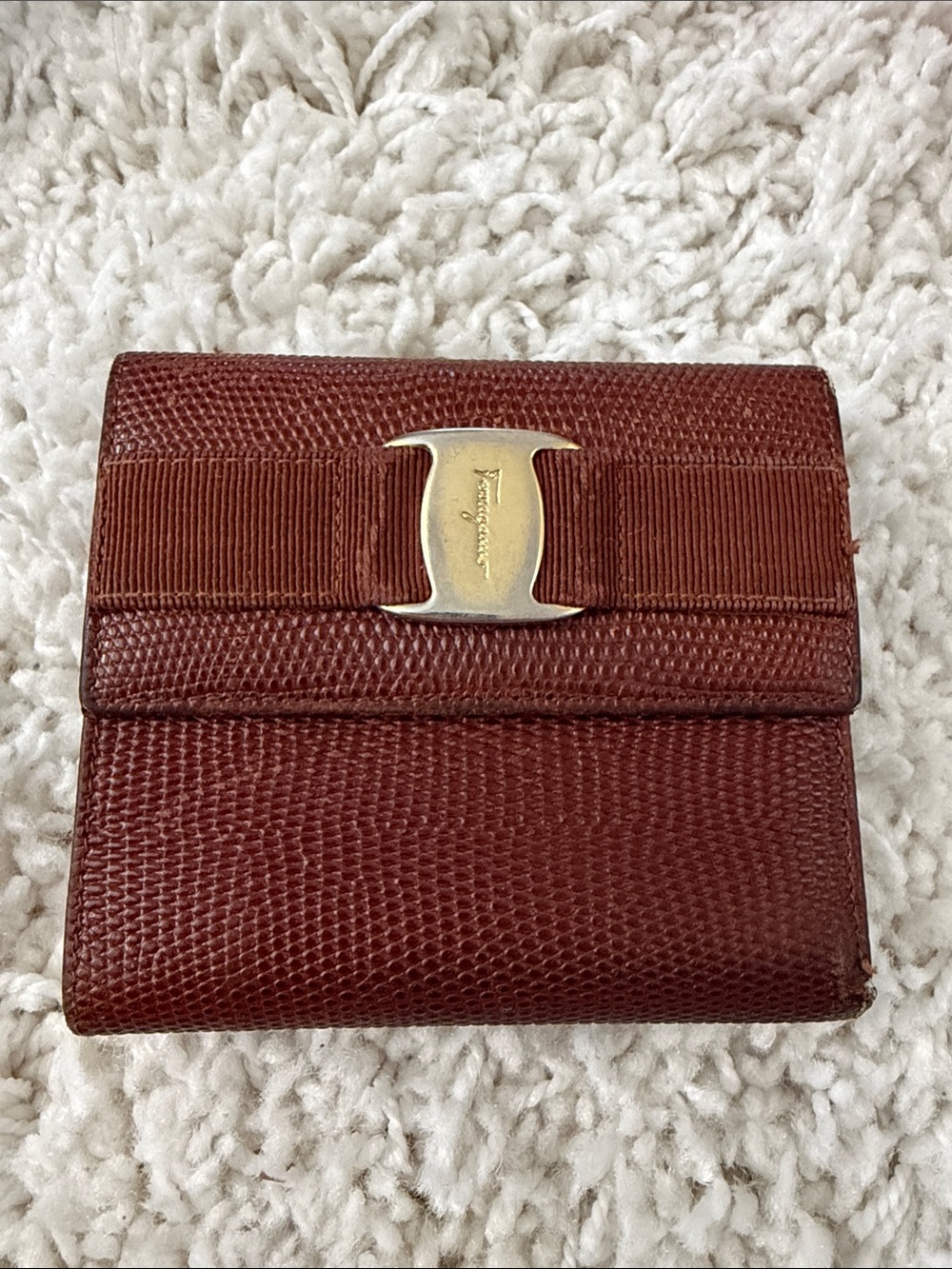 Vintage Salvatore Ferragamo Brown Vara Bow Leather Wallet